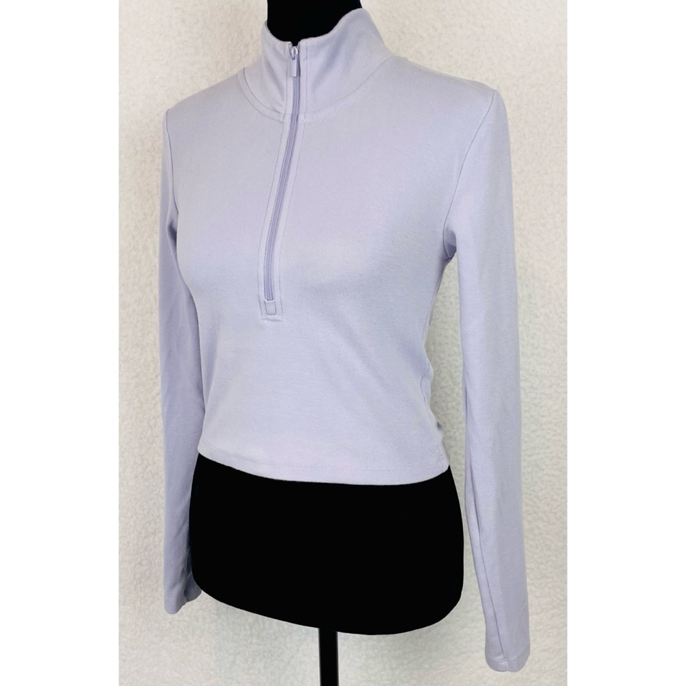 SUNDAY BEST • Aritzia Lavender Mock-Neck Half-Zip Crop Long Sleeve Jacket Top, S - Picture 8 of 16